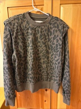 Pistola Chocolate Brown Leopard-Print Crewneck Sweatshirt with shoulder pads